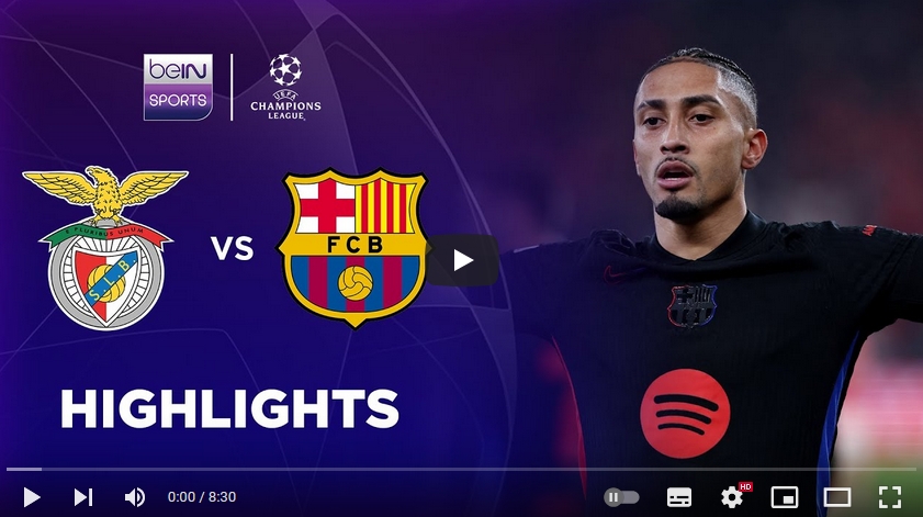 คลิปไฮไลท์  เบนฟิก้า 0 - 1 บาร์เซโลน่า | 05.03.2025
