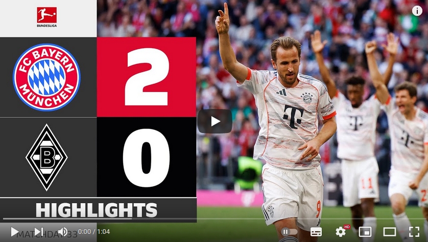 คลิปไฮไลท์  บาเยิร์น มิวนิค 2 - 0 โบรุสเซีย มึนเช่นกลัดบัค | 10.05.2025